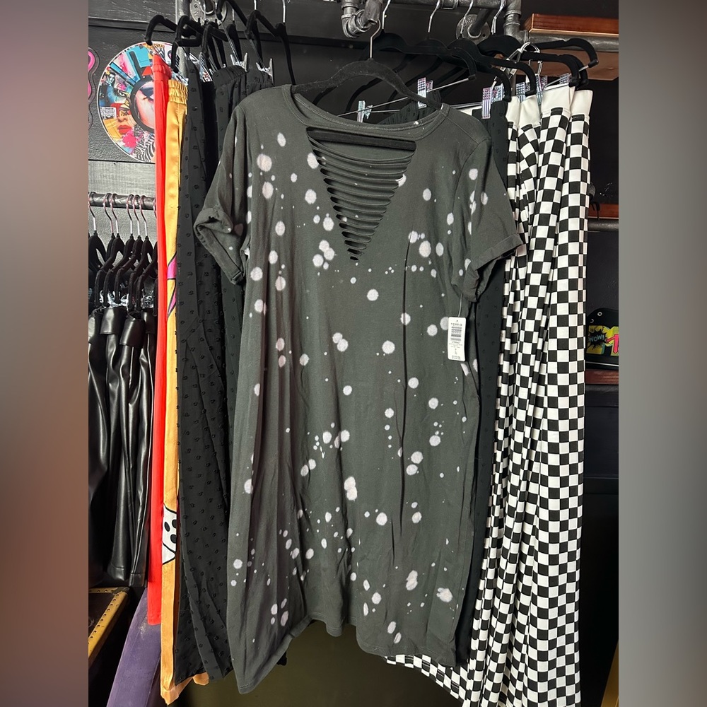 Torrid Distressed Black and White Splatter Dress